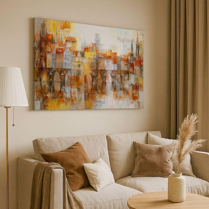 Bilder auf Leinwand Stadt Mietshaus Leinwandbild mit Rahmen 70x50cm Wandbilder Dekoration Wohnzimmer