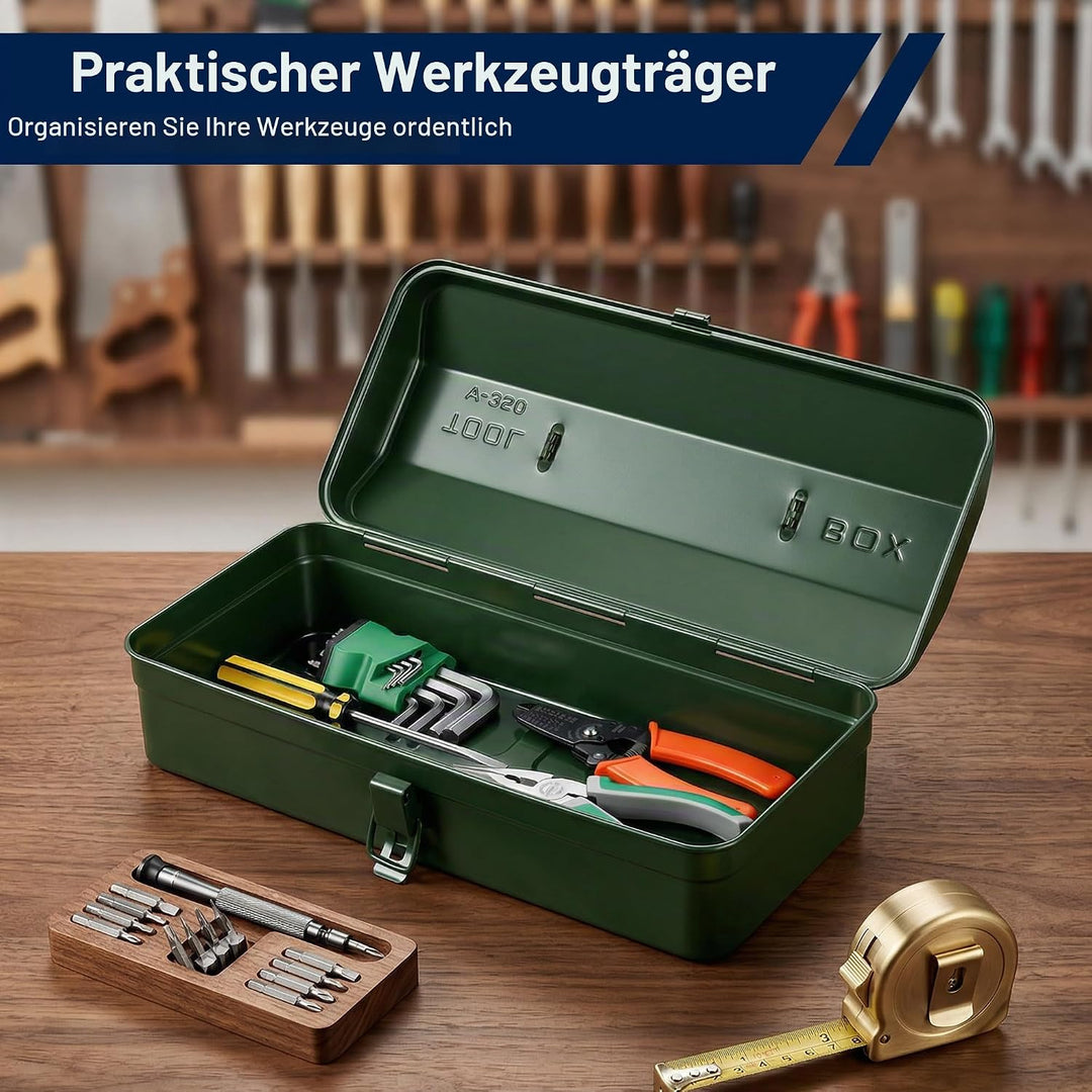 Wrkzeugkiste Metall Leer – 37x16x12cm Tragbarer Werkzeugkasten mit Griff und Verriegelung, Robuster