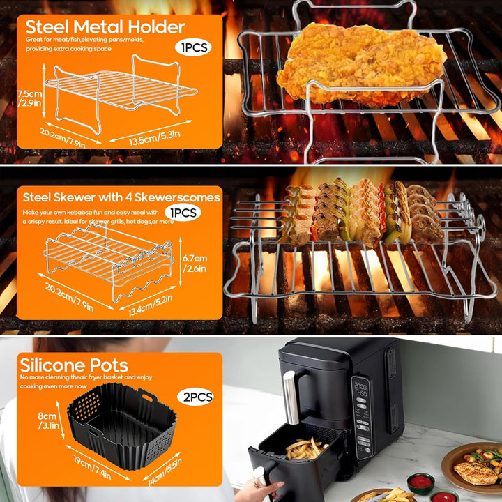 Heissluftfritteuse Zubehör, 21PCS Airfryer Zubehör für Ninja Double Stack XL SL400EU 9,5L, Airfryer