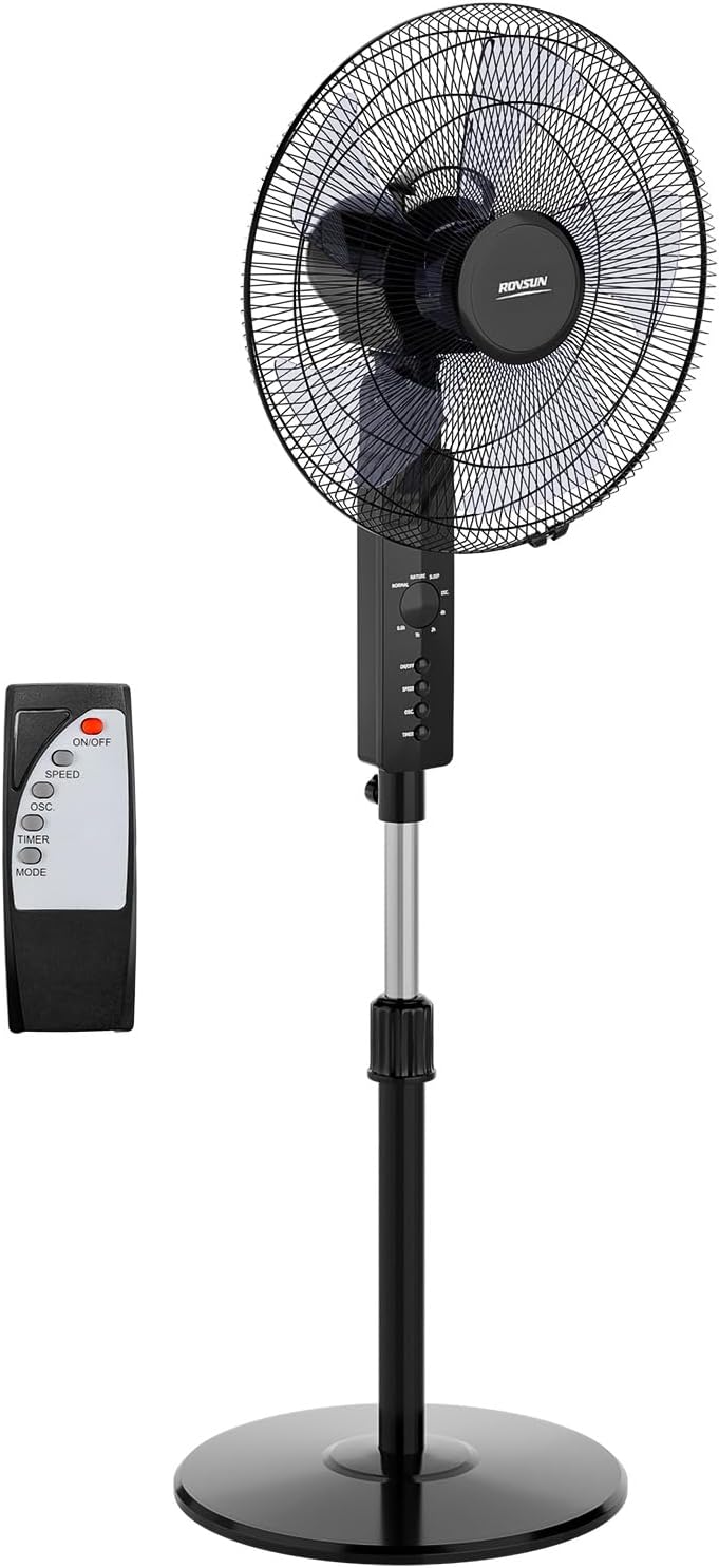 Bonnlo Standventilator mit Fernbedienung, 7,5H-Timer 3 Geschwindigkeitsstufen, Ventilator Höhenverst