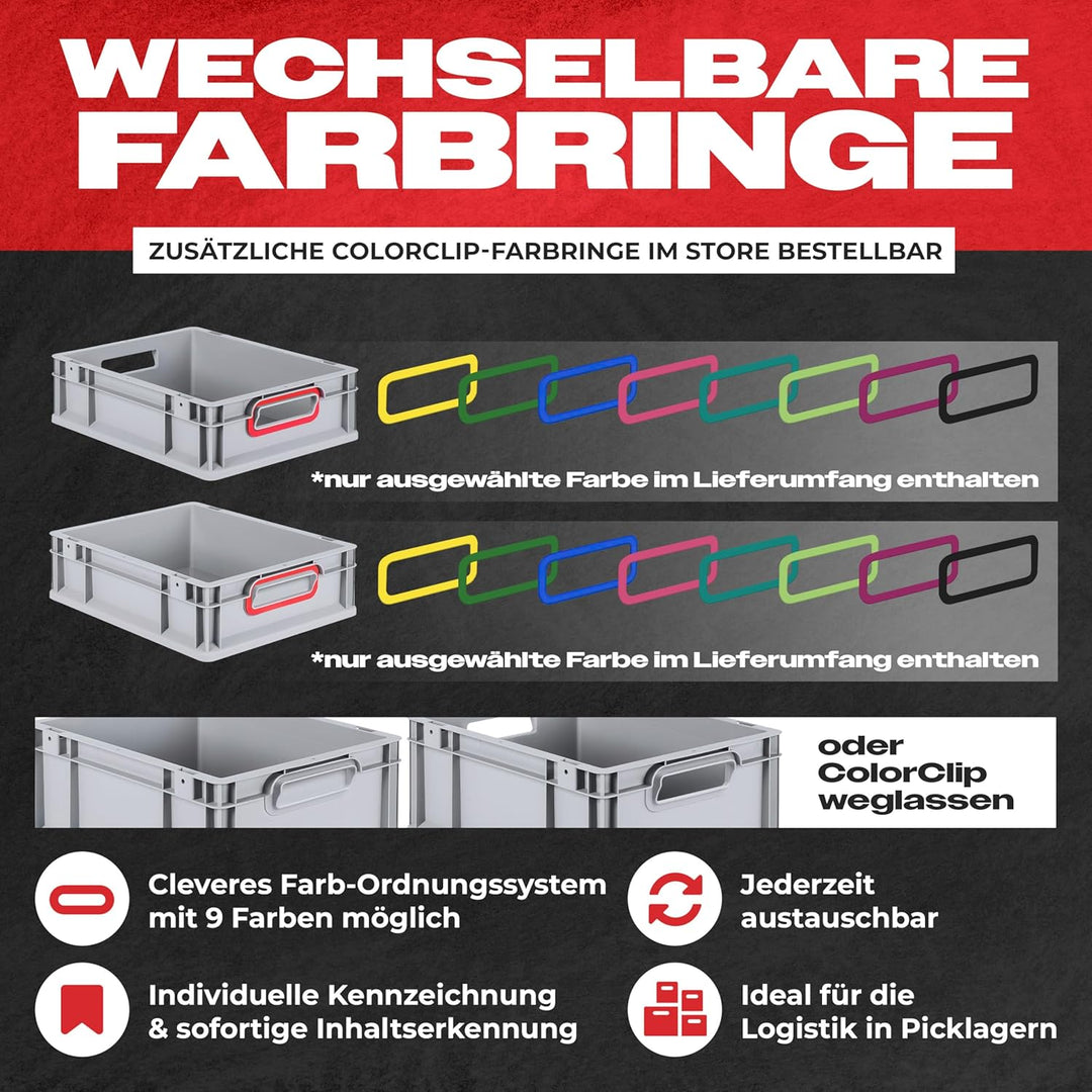 aidB Eurobox NextGen 2.0 - 600x400x320mm – Stapelbare 65L Kunststoffbox mit offenen Griffen – Lagerb
