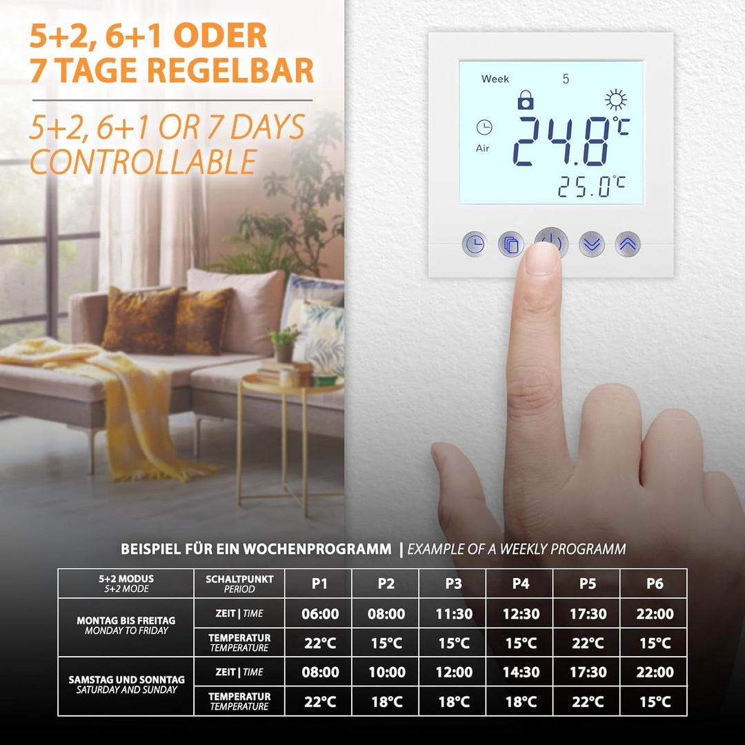 Digital Thermostat C16, Unterputz Regler Raumthermostat Thermostat für elektrische