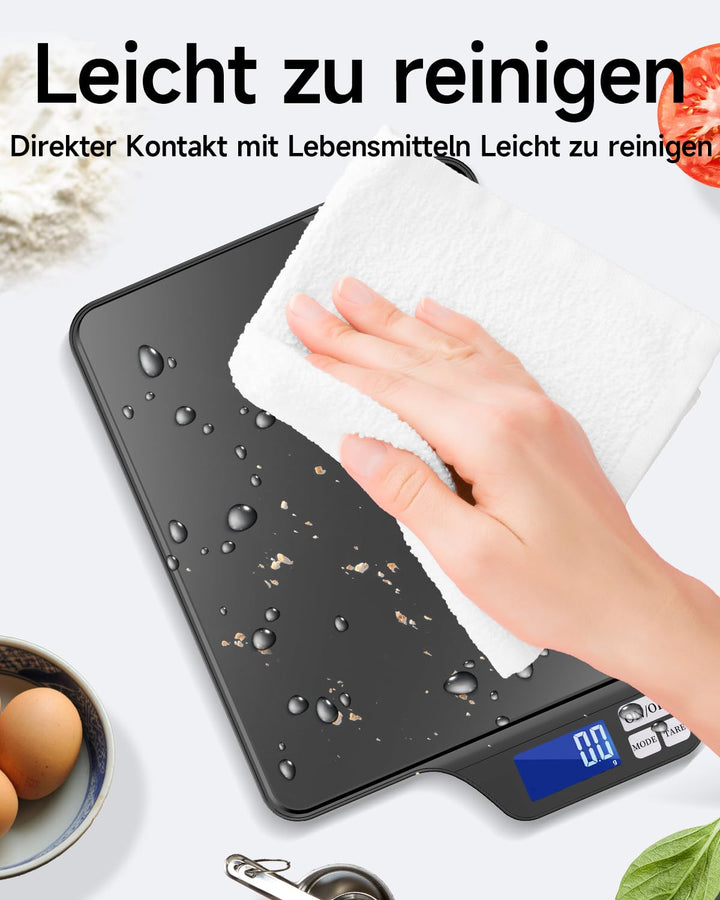 Küchenwaage Digital USB-Aufladung, 5KG/0.1g Tara Funktion, Waage küchen mit Grosser Edelstahl Küchen