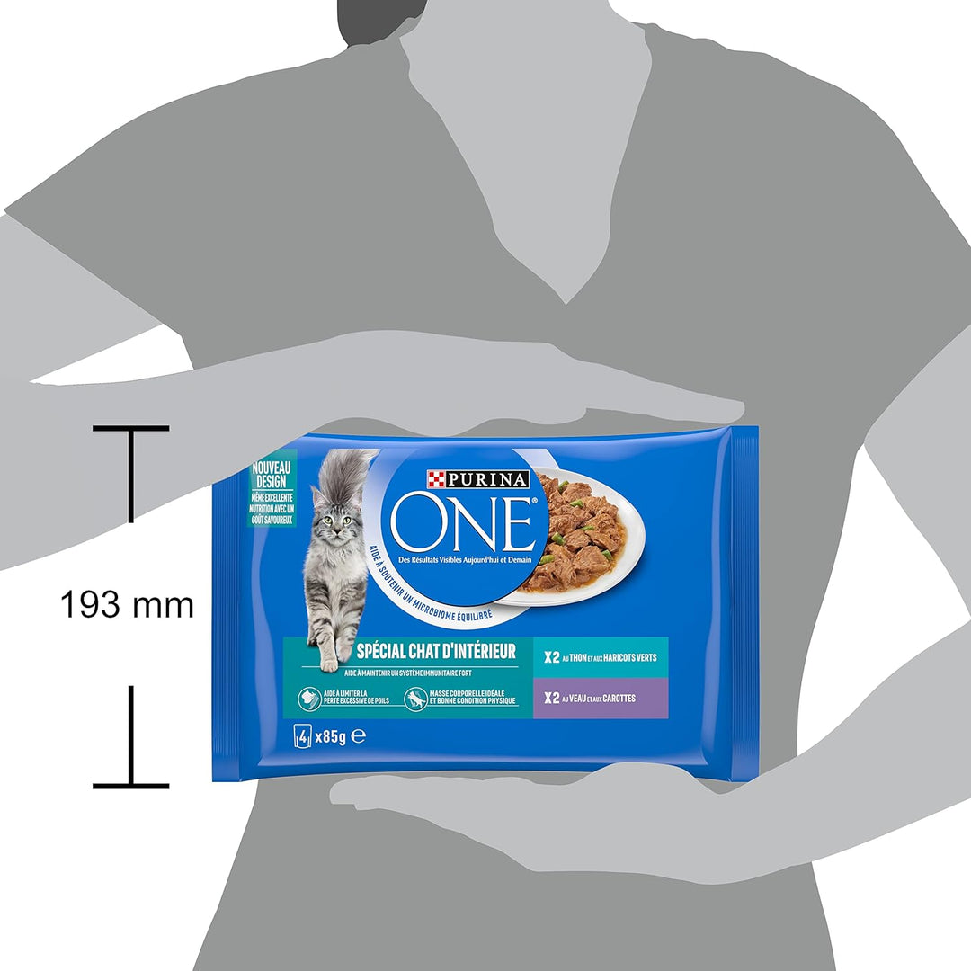 Purina One Schliff in Sauce, Mahlzeit für ausgewachsene Katzen, Kalb + Thunfisch, 12 (4 x 85 g)