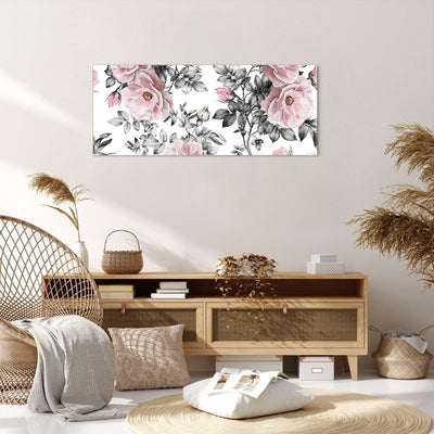 Wandbilder Dekoration Wohnzimmer Blumen Blätter Pflanze Rose Panorama Bilder auf Leinwand 120x50cm L