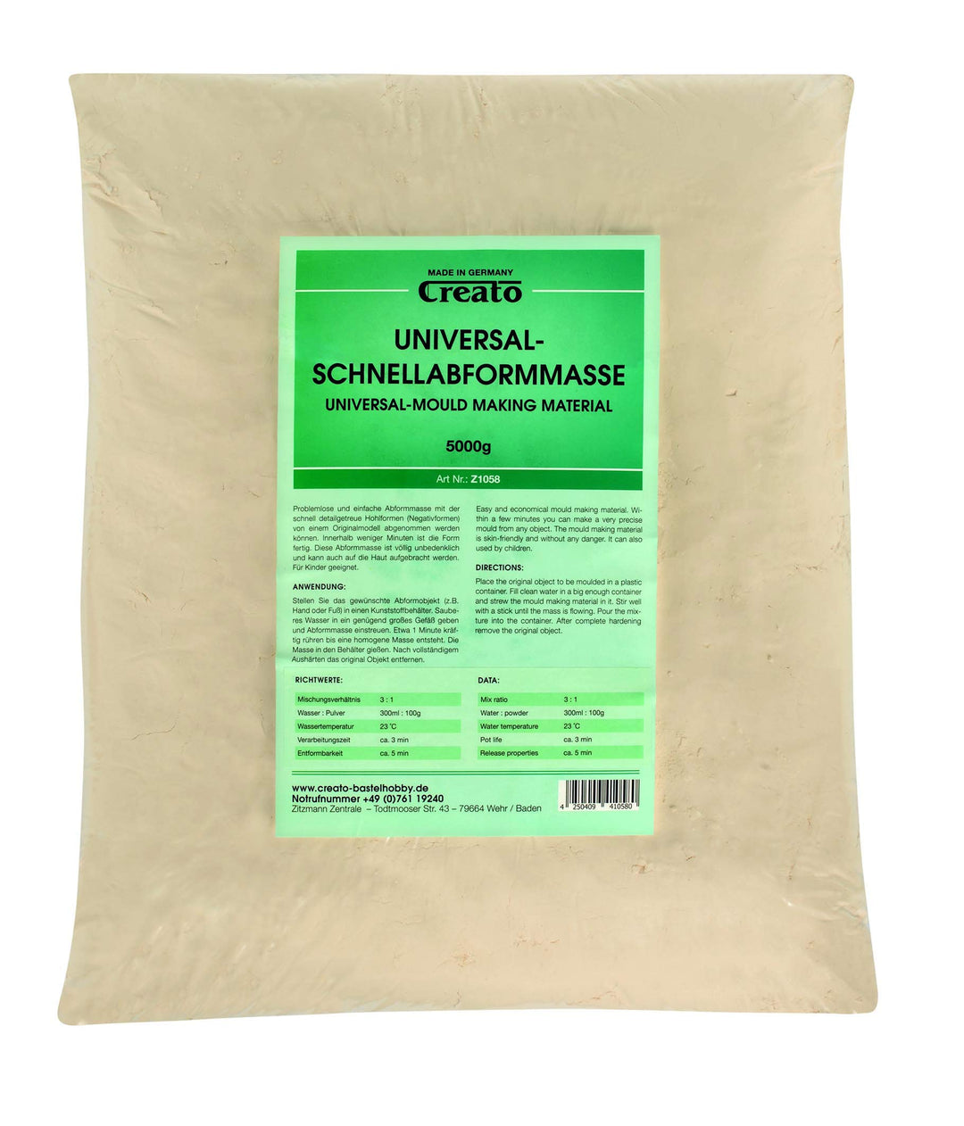 Creato Z1058 - Schnellabformmasse im Polybeutel, Alginat, Abformmasse, 5000g (1er Pack) 5.0 Kilogram