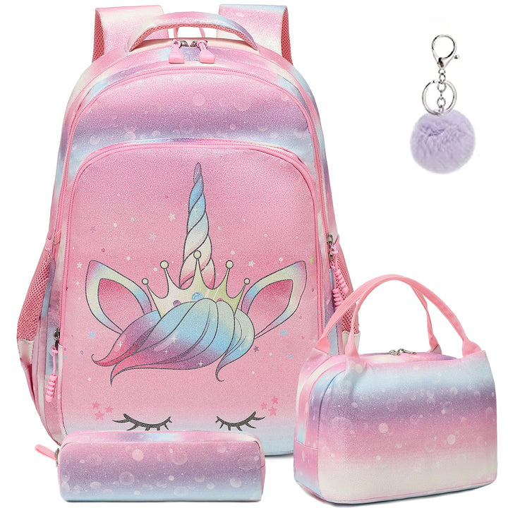 Kimwadalh Mädchen Schulrucksack 3 Teilig Schultasche Glitzer Rucksack Schulranzen Set Mädchen Jungen