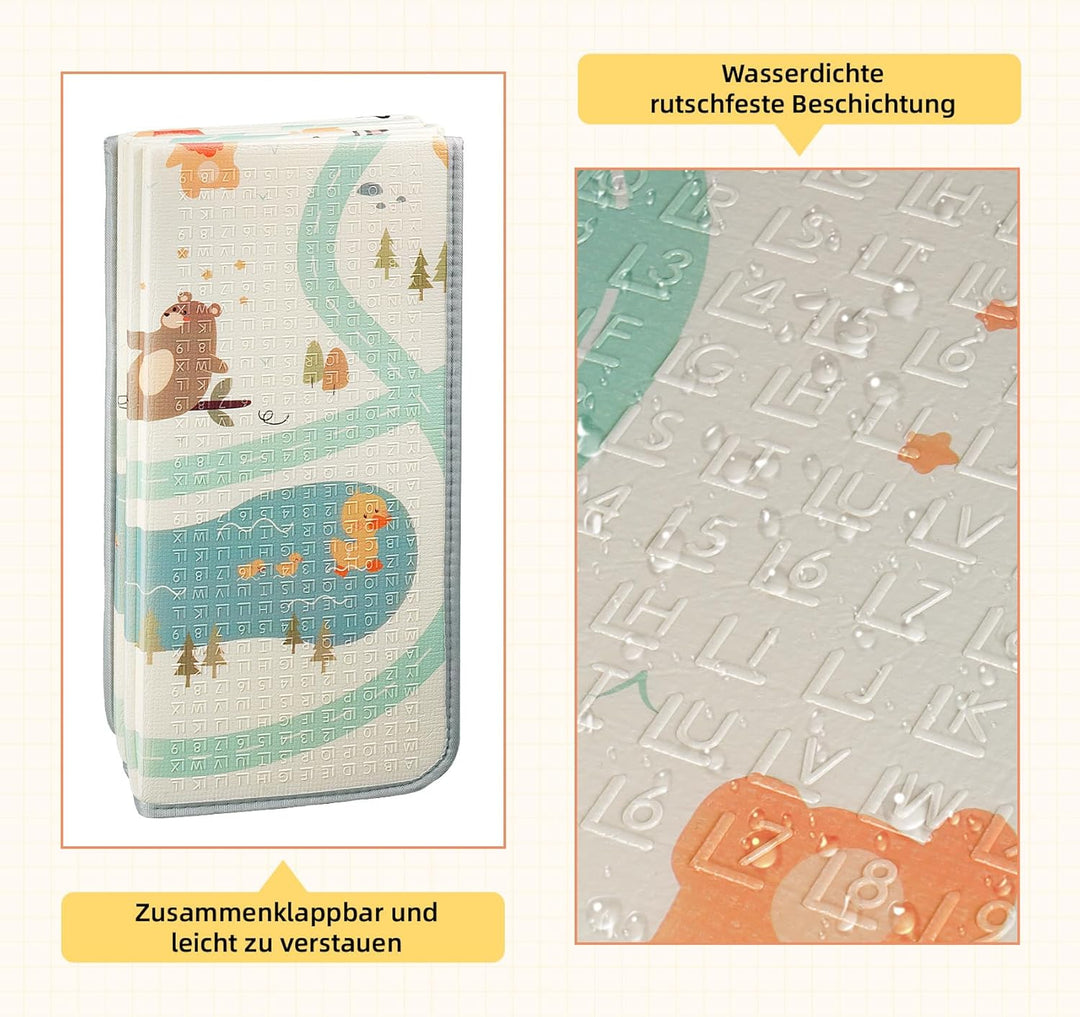 Krabbelmatte Baby 180x200 cm, Faltbare Spielmatte 1.0 cm Dick XPE, Weich & Rutschfest, Wasserdicht A
