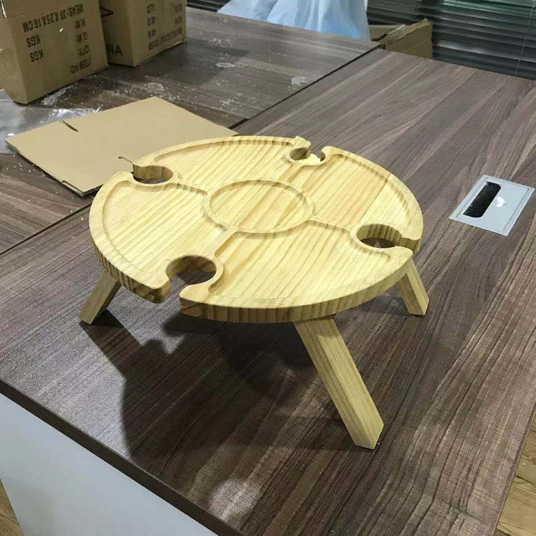 ZYLLZY Zusammenklappbarer Picknicktisch aus Holz für den Aussenbereich mit Rotweinglashalter, tragba