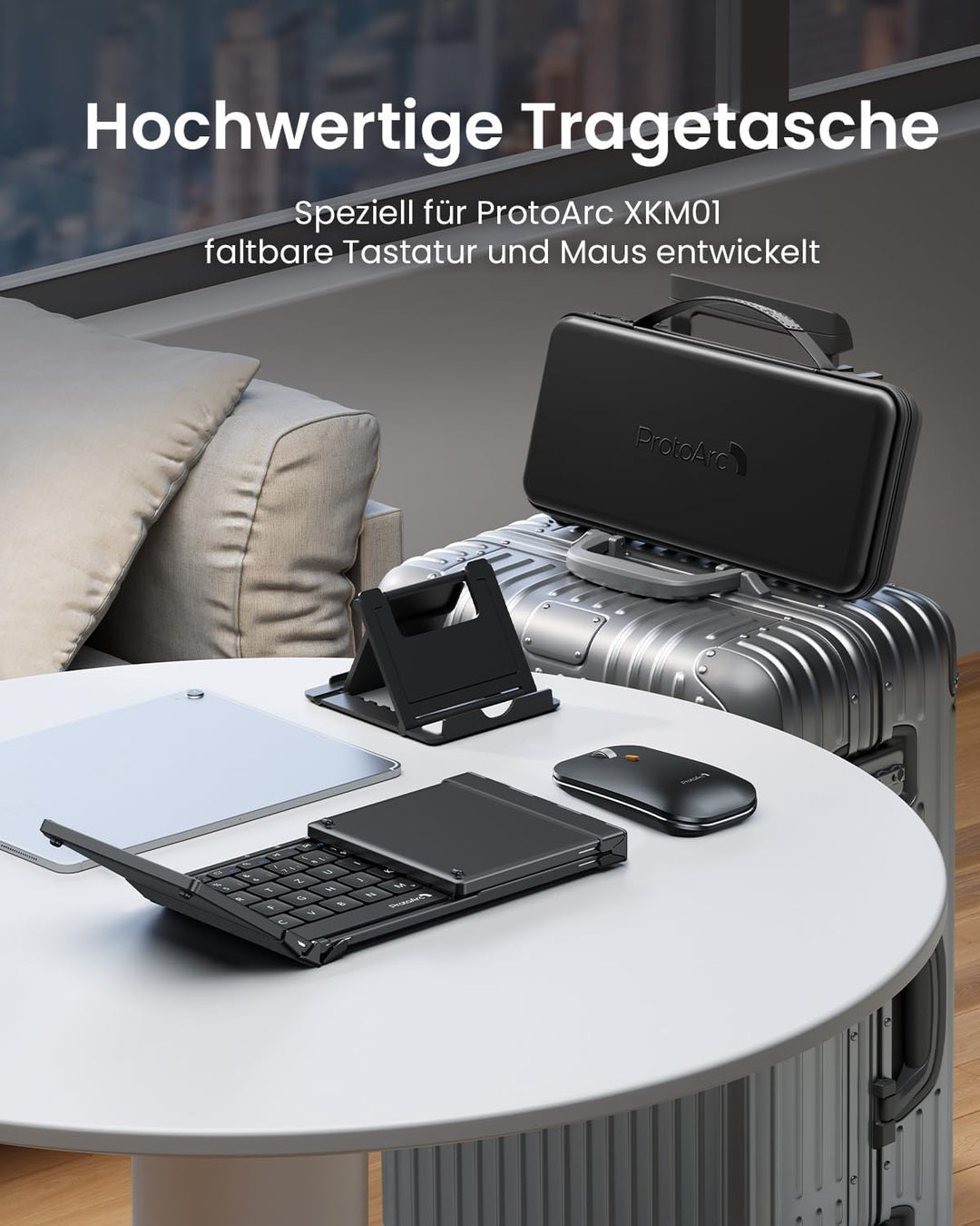 ProtoArc XKM01 Faltbare Tastatur und Maus | Full-Size Bluetooth Tastatur Klappbar mit Ziffernblock |