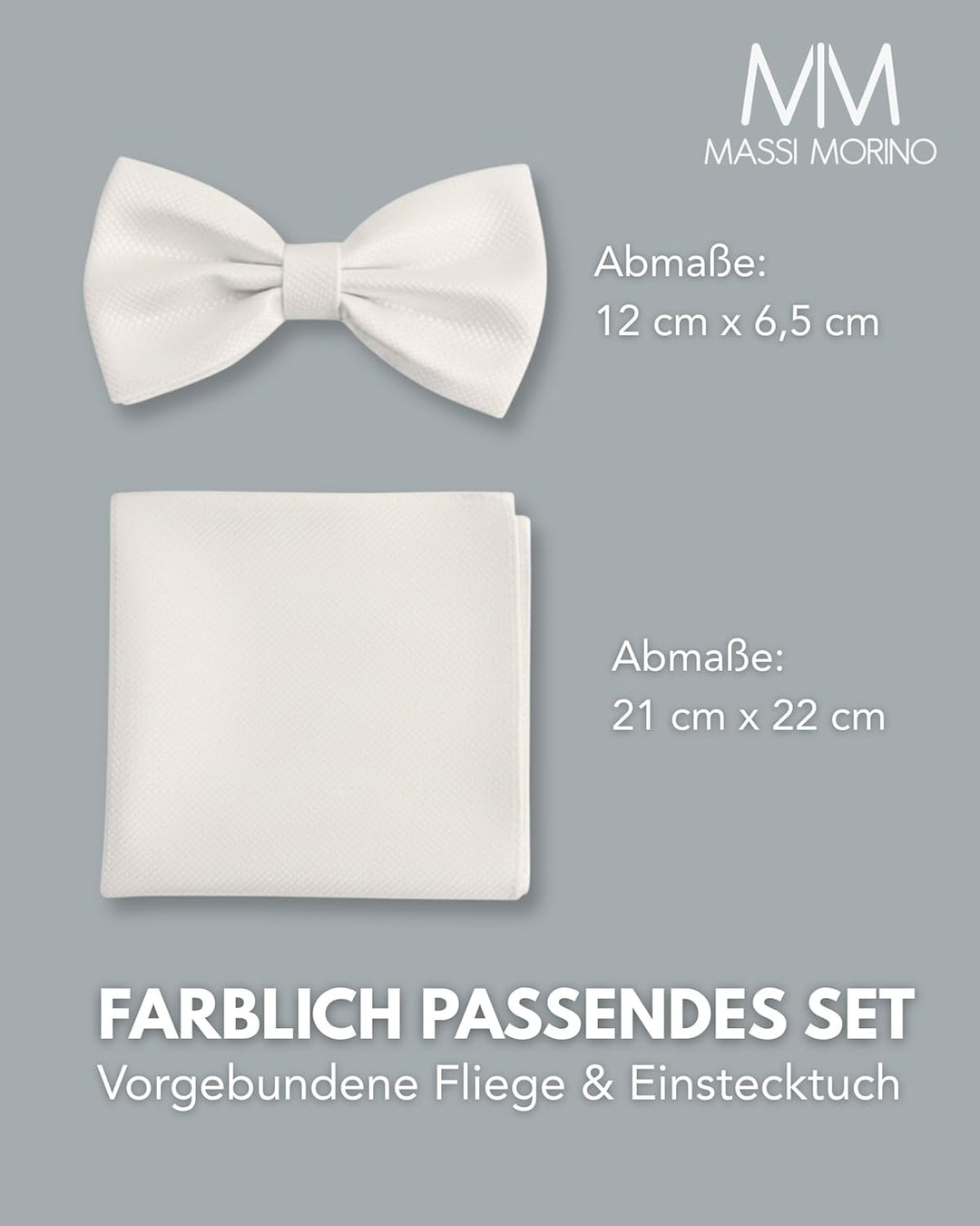 Massi Morino Fliege mit Einstecktuch für Herren Set - Anzug Herrenfliege zur Hochzeit - Verstellbare