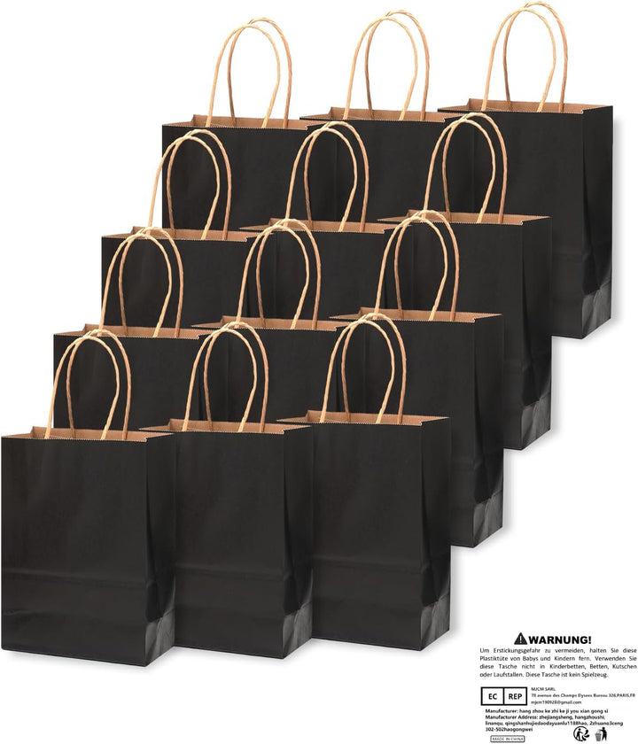 Gcardist 50 Stück Mini-Geschenktüten Schwarz-Geschenktüten aus Papier mit Henkeln–Tasche Partygesche