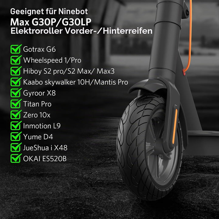 OUXI 10×2.5 Zoll Ersatz-Vollgummireifen 60/70-6.5 für Ninebot G30 Max /G30D mit 1 Montagewerkzeug fü