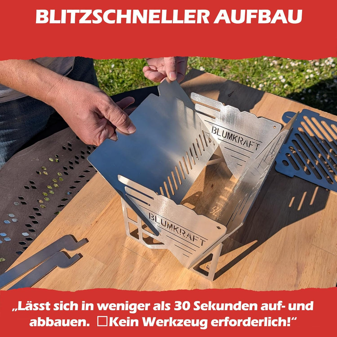 Tragbarer zusammenklappbarer Grill aus Edelstahl – Ultra-kompakter Holzkohlegrill – zerlegbar, Campi