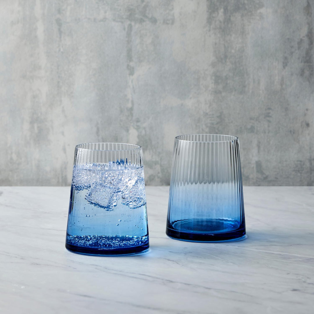 Set mit 2 Empire Blue DOF-Bechern – elegante blaue doppelte altmodische Gläser Tumblergläser Blau, T