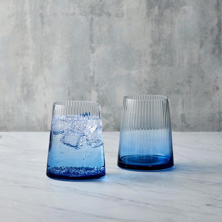 Set mit 2 Empire Blue DOF-Bechern – elegante blaue doppelte altmodische Gläser Tumblergläser Blau, T