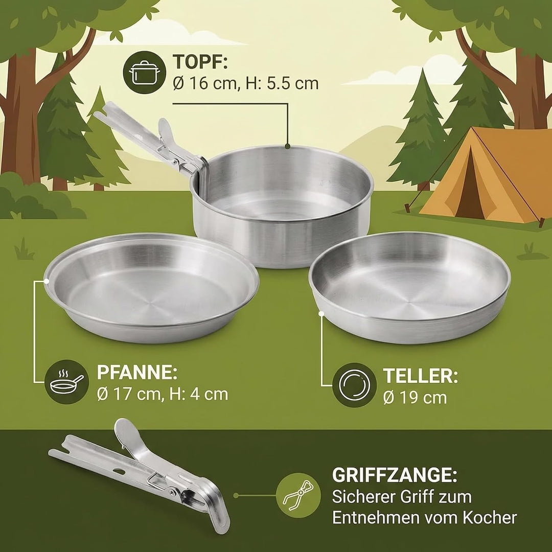 Norskskin Kochset Camping Topfset für Gas Spiritus Festbrennstoff Kocher Single Set