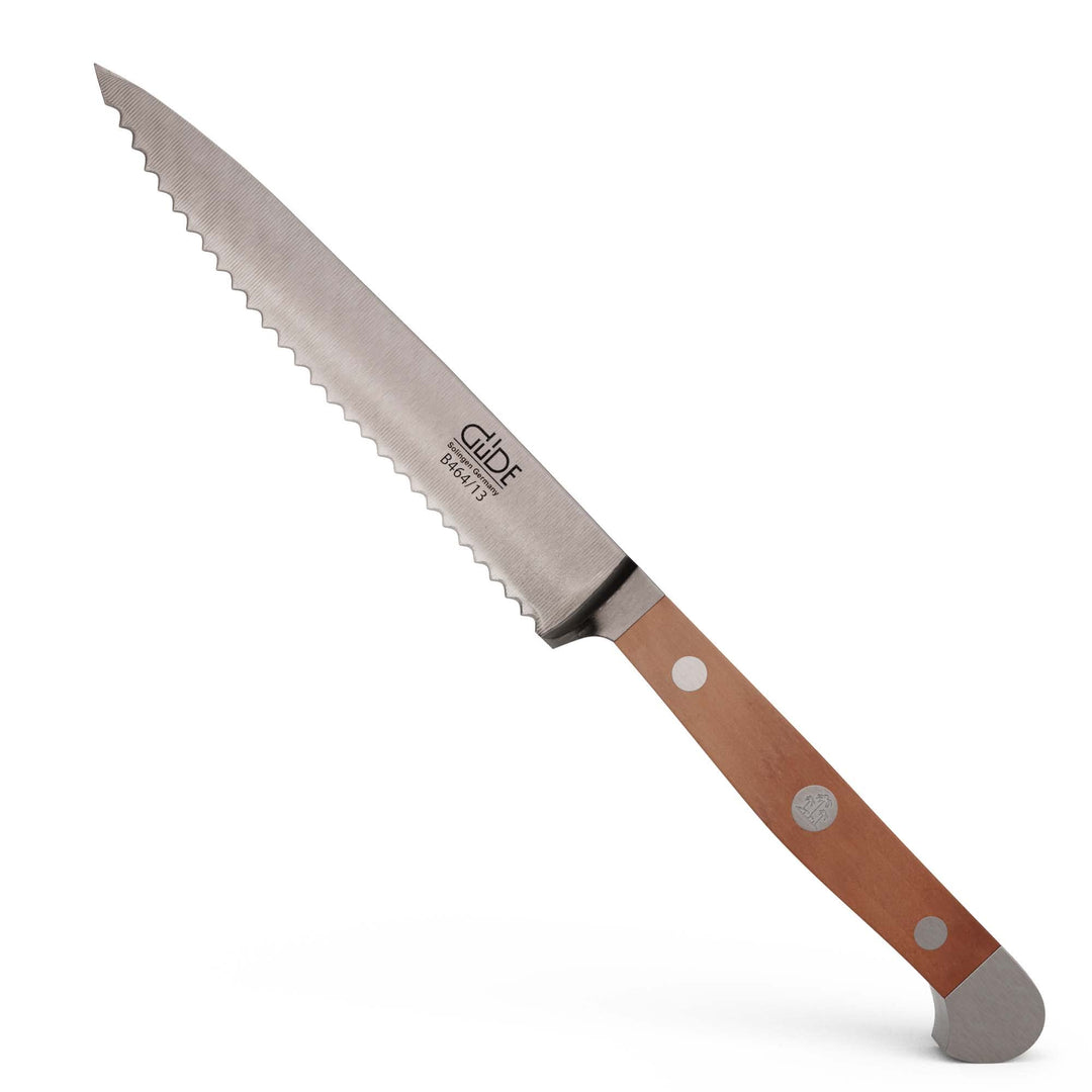 GÜDE Solingen - Tomatenmesser mit Welle geschmiedet, 13 cm, Birnenholz, ALPHA BIRNE, Doppelkropf, Ha