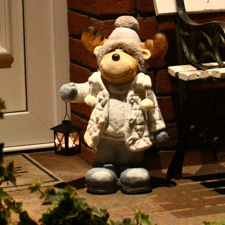 Weihnachtsdeko Elch 40cm Figuren mit Laterne Weihnachtsfiguren für aussen beleuchtete XXL Dekofigure
