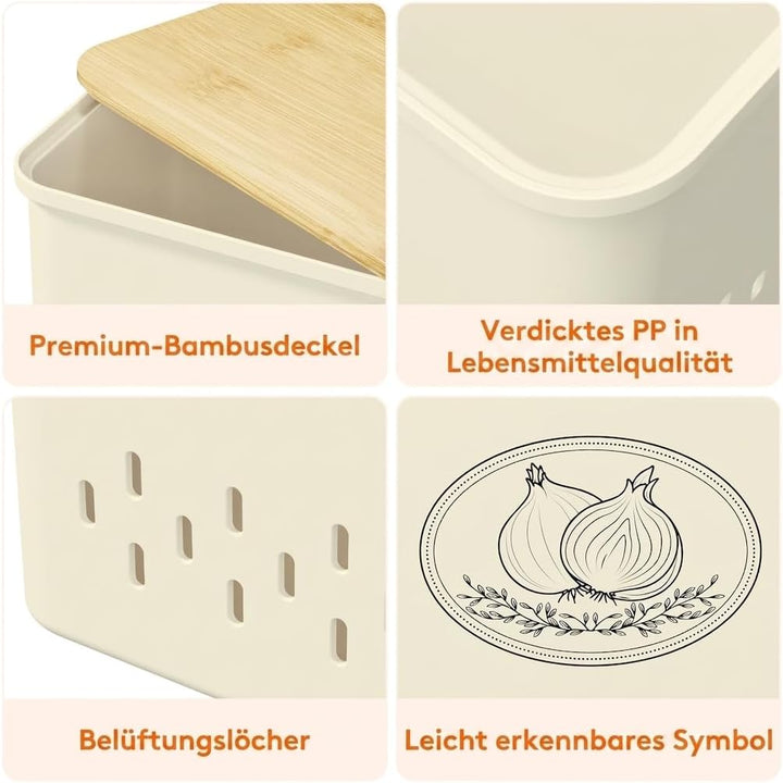 Lifewit 3er Set Kartoffel Aufbewahrungsbox, zwiebel aufbewahrung, Beige | Kunststoff behälter für Ka