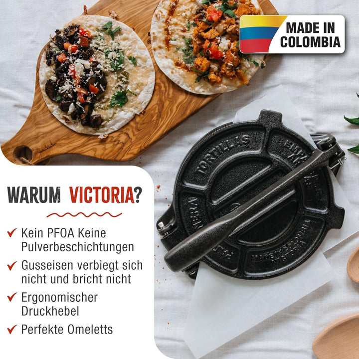 Victoria TOR-002 Tortilla-Presse, Gusseisen, schwarz 6.5