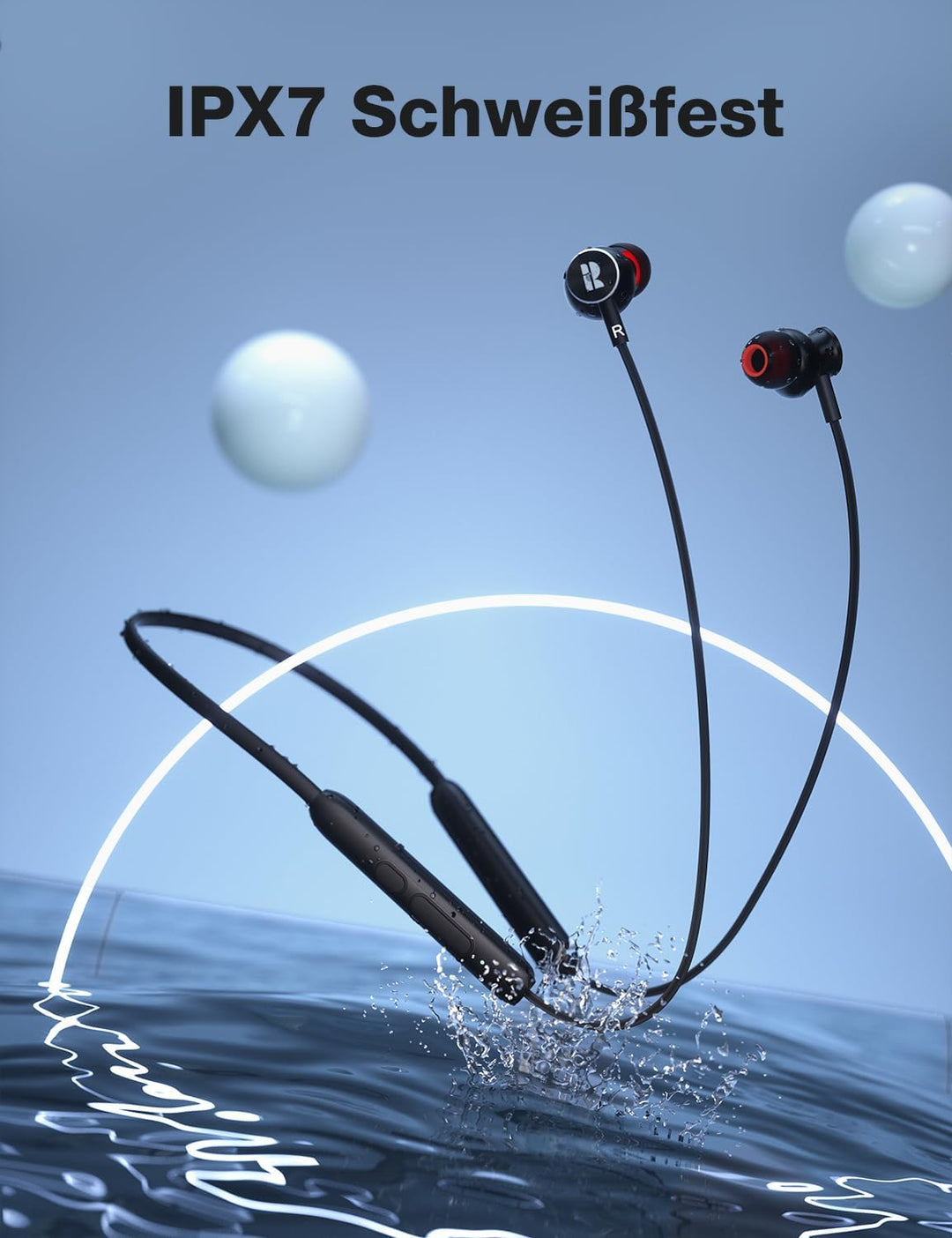 Rythflo Bluetooth Kopfhörer, 30 Std. Akkulaufzeit, In-Ear Kopfhörer – IPX7 Wasserdicht, Nackenbügel