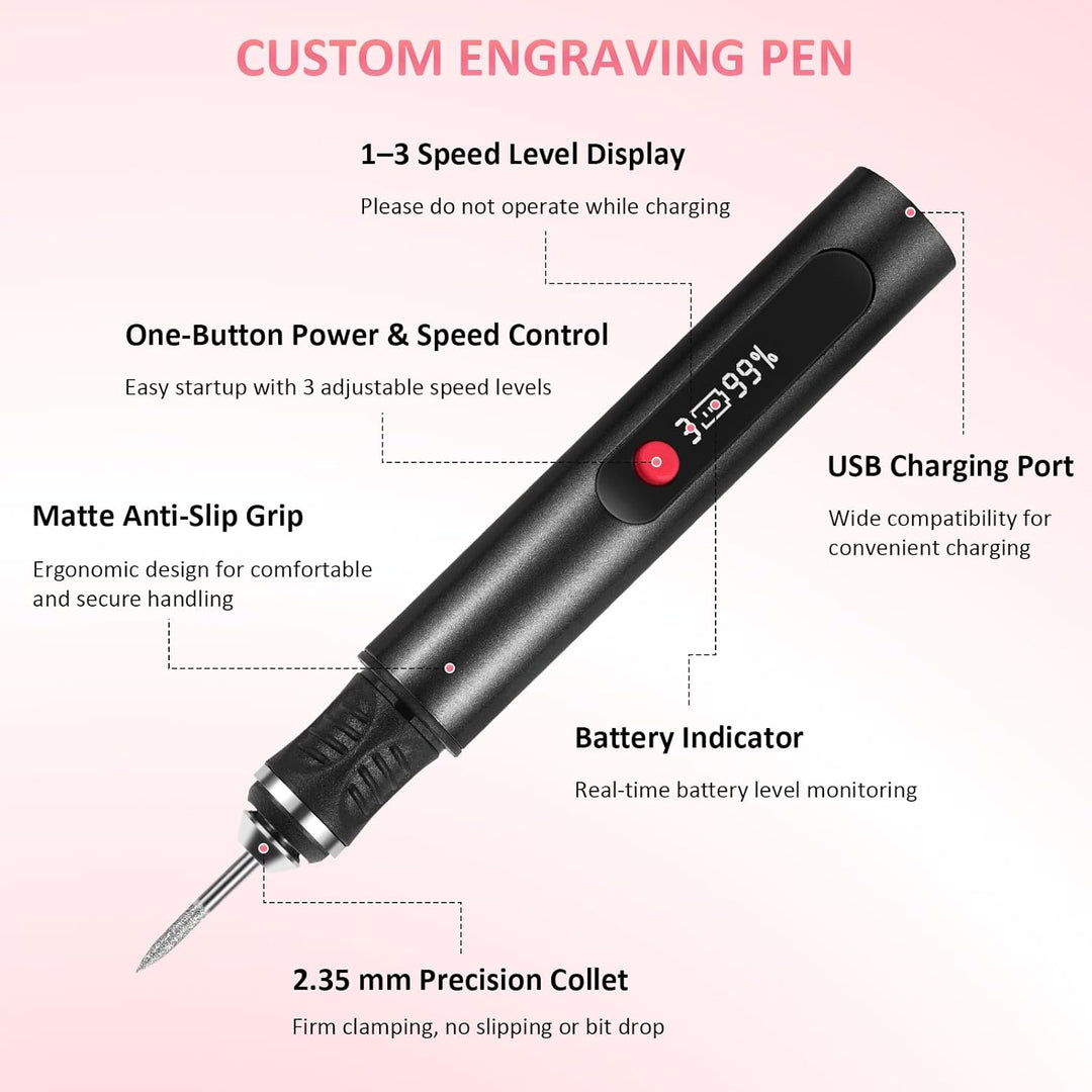 Customizer Gravierstift Set kabellos, wiederaufladbarer Customizer Engraving Pen mit 3 Geschwindigke