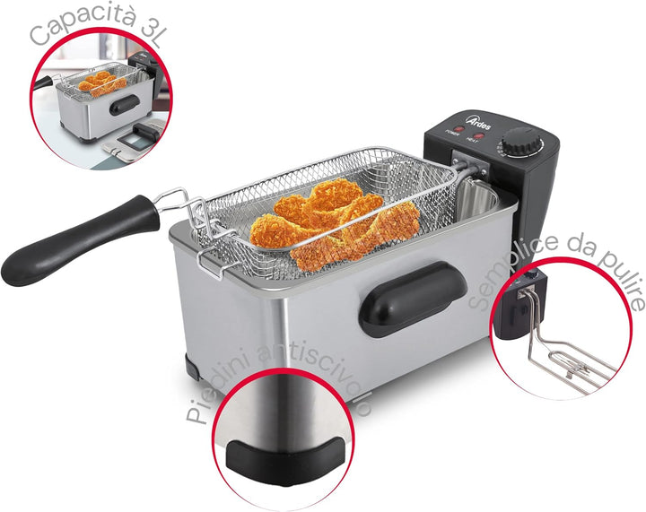 ARDES - AR1D30 Fritteuse 3 Liter, Fritteuse für Fisch, Pommes frites und Huhn, Öl-Fritteuse, Höchstt