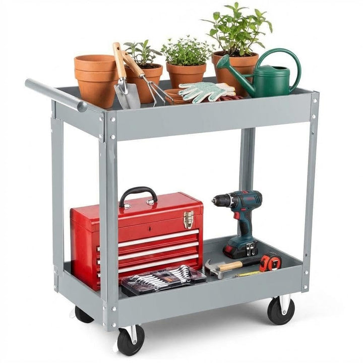 Werkzeugwagen Rollbar 2 Ebenen, Bis 150 kg Belastbar, Metall Werkstattwagen Mit Rollen, Schwerlast S