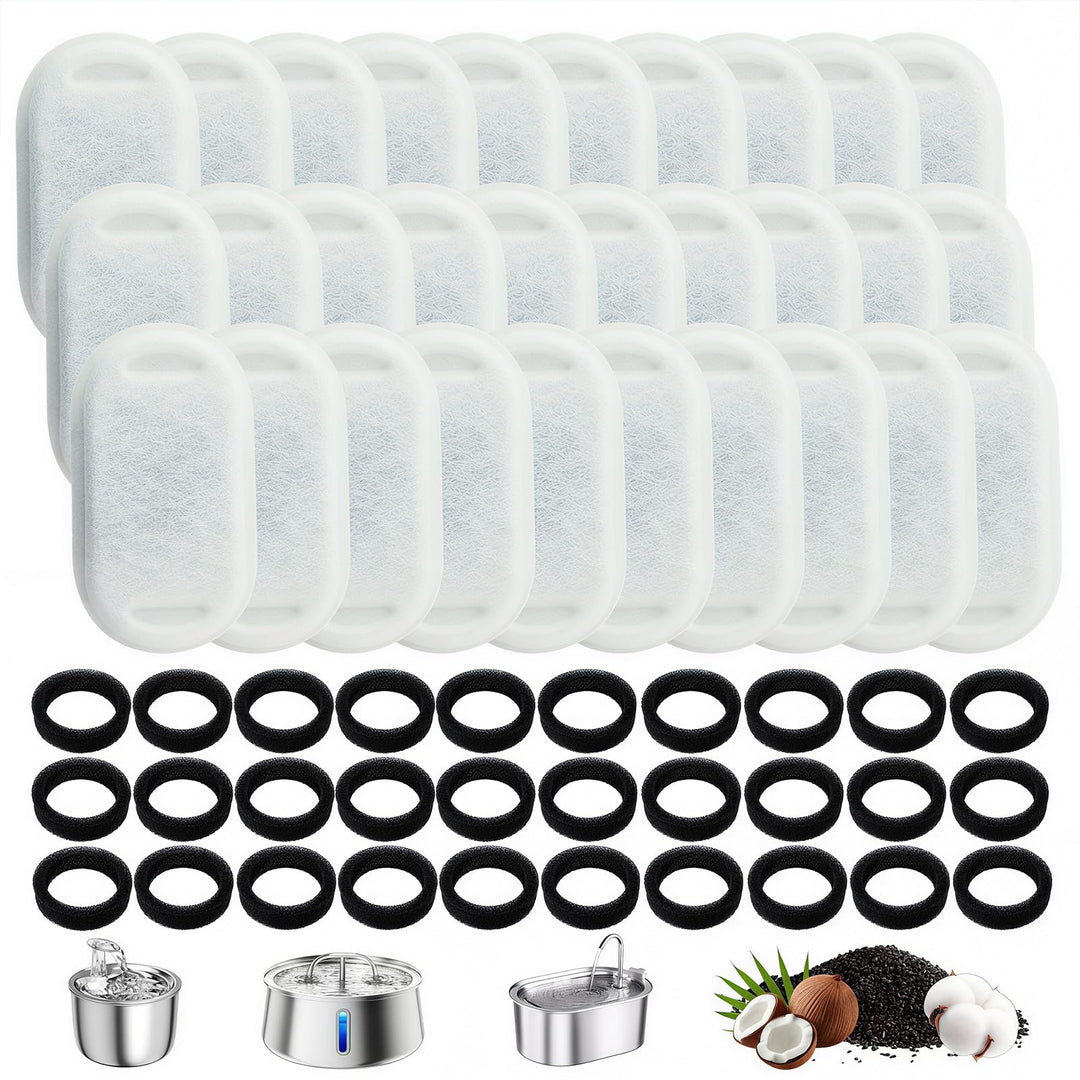 60er Pack Katzenbrunnen Filter Set, 30 Stück Kohlefilter und 30 Stück Schaumfilter, Filter für Katze