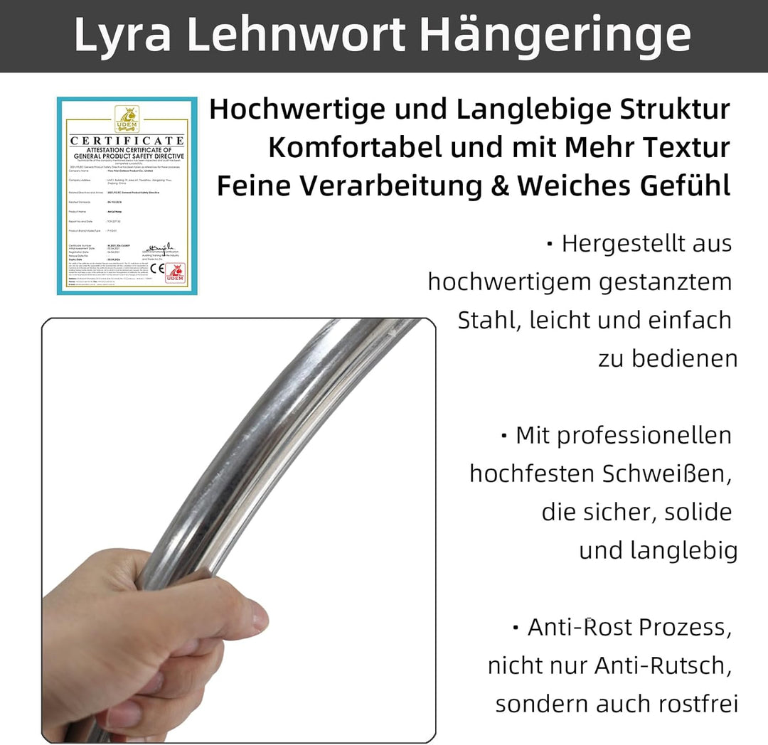 Aerial Hoop Set, Professional Aerial Lyra Hoop, 85cm/95cm/100cm 5 Grössen Edelstahl Single Point Aer