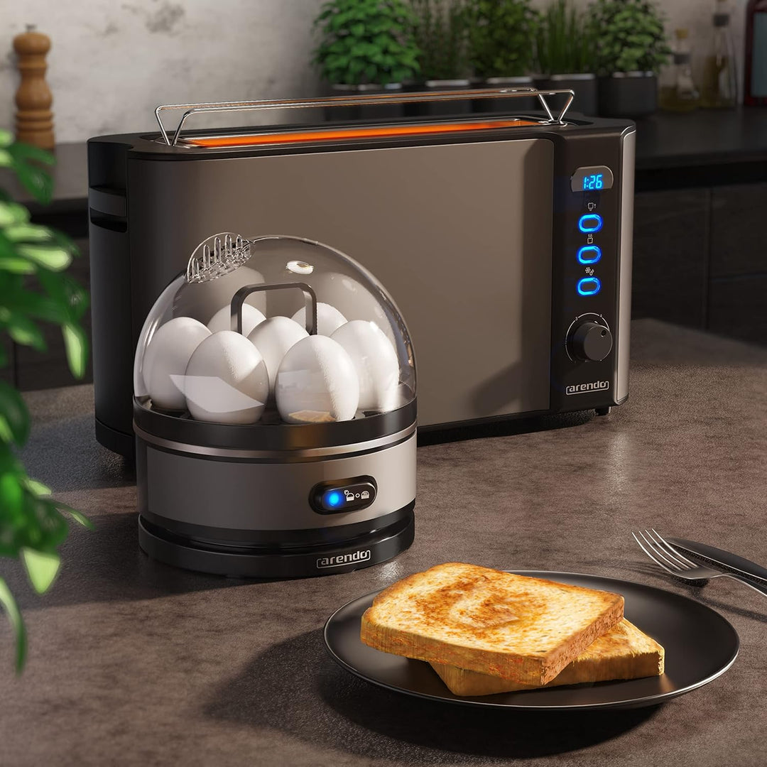 Arendo - SET Toaster FRUKOST mit Eierkocher SEVENCOOK Edelstahl Grau, Toaster 2 Scheiben, LED-Displa