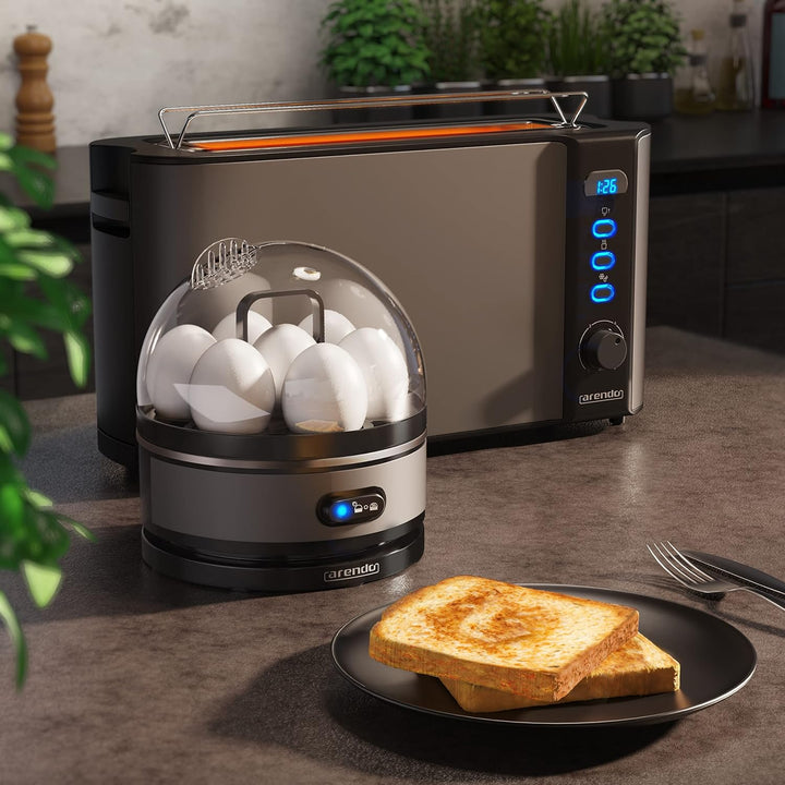 Arendo - SET Toaster FRUKOST mit Eierkocher SEVENCOOK Edelstahl Grau, Toaster 2 Scheiben, LED-Displa