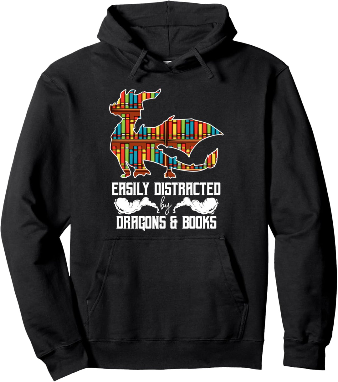 Easily Distracted By Dragons And Books Leseratte Bücherwurm Pullover Hoodie