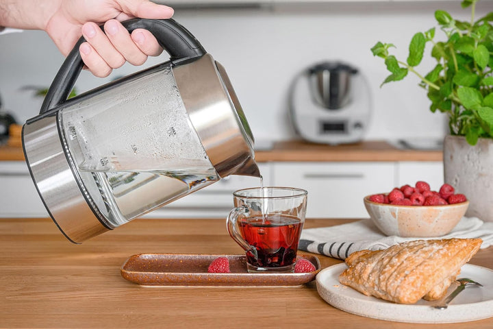 Adler AD 1247 Wasserkocher aus Edelstahl und Glas, 1,7L, 2200 W, digitaler Glaswasserkocher mit Temp