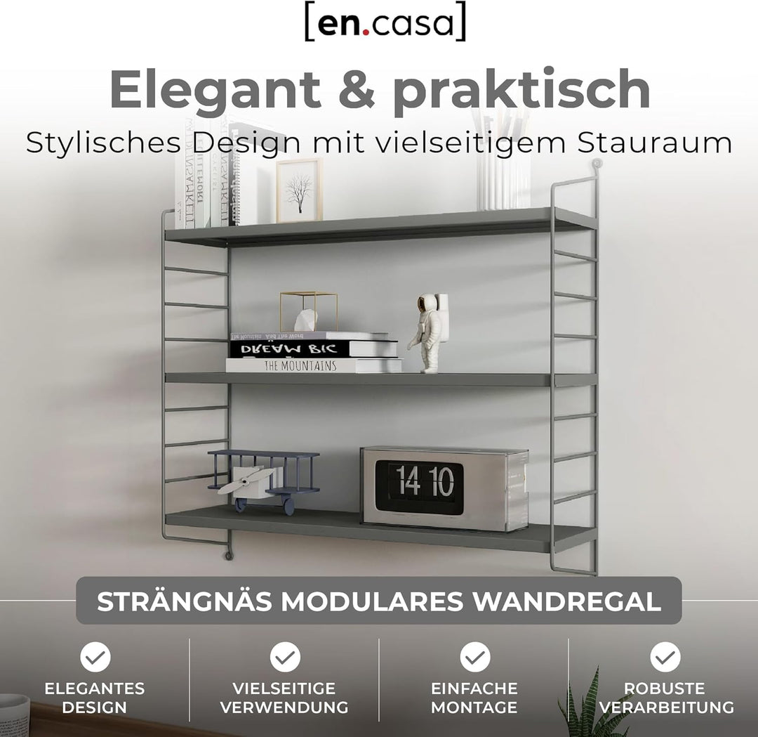 [en.casa] Modulares Wandregal Strängnäs Metallregal Anthrazit Hängeregal mit 3 Regalböden Badregal K