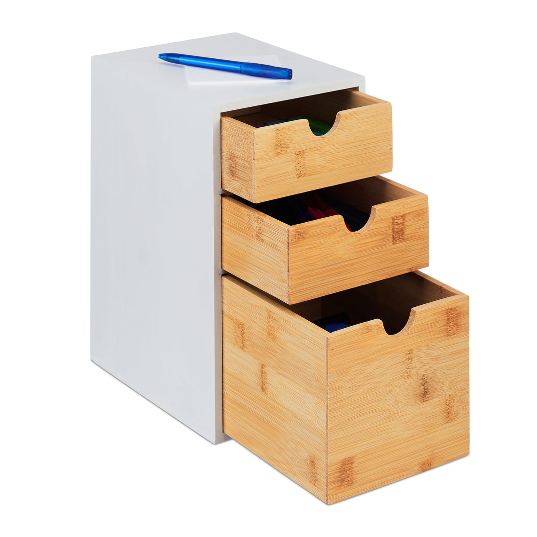 Relaxdays Schubladenbox, Bambus & MDF, HBT: 28x17x21,5 cm, Mini-Kommode 3 Schubladen, Schreibtisch O