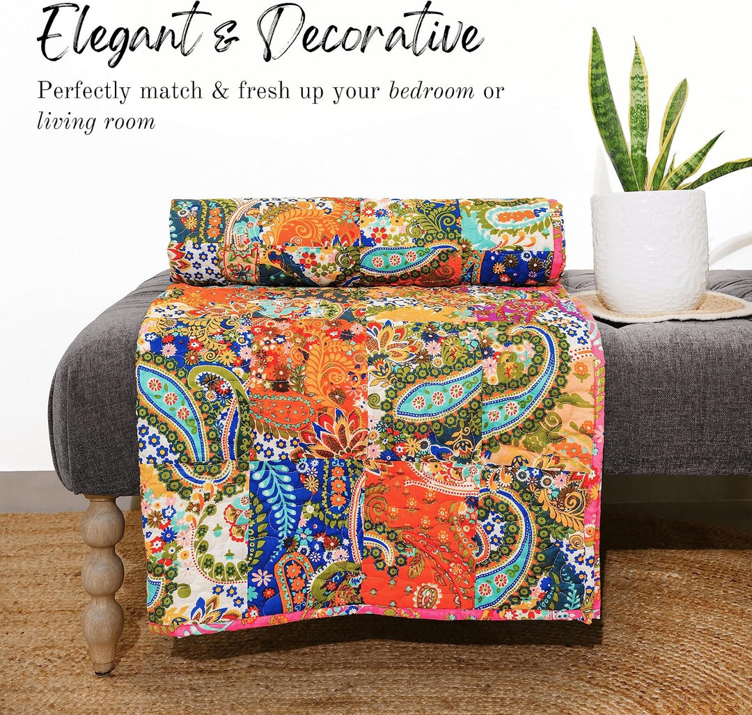 Mehrfarbige Patchwork-Steppdecke, Vintage-Stil, indische Wende-Steppdecke, superweich und warm, Wohn