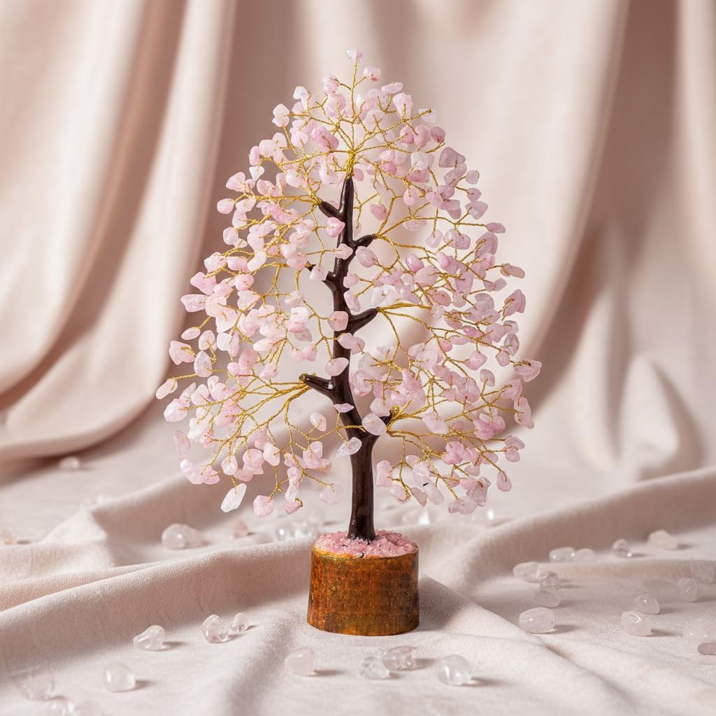 Crocon Rose Quartz Gemstone Tree Feng Shui Figurine Money Bonsai Good Luck Chakra Balancing Reiki He