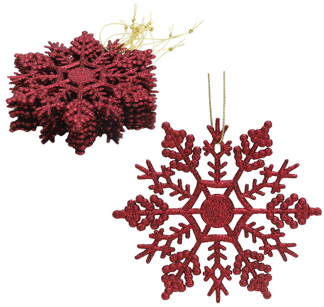 Packung mit 12-10 cm Glitter Schneeflocke zum Aufhängen - Weihnachtsschmuck… (Rioja Rot), Rioja Rot