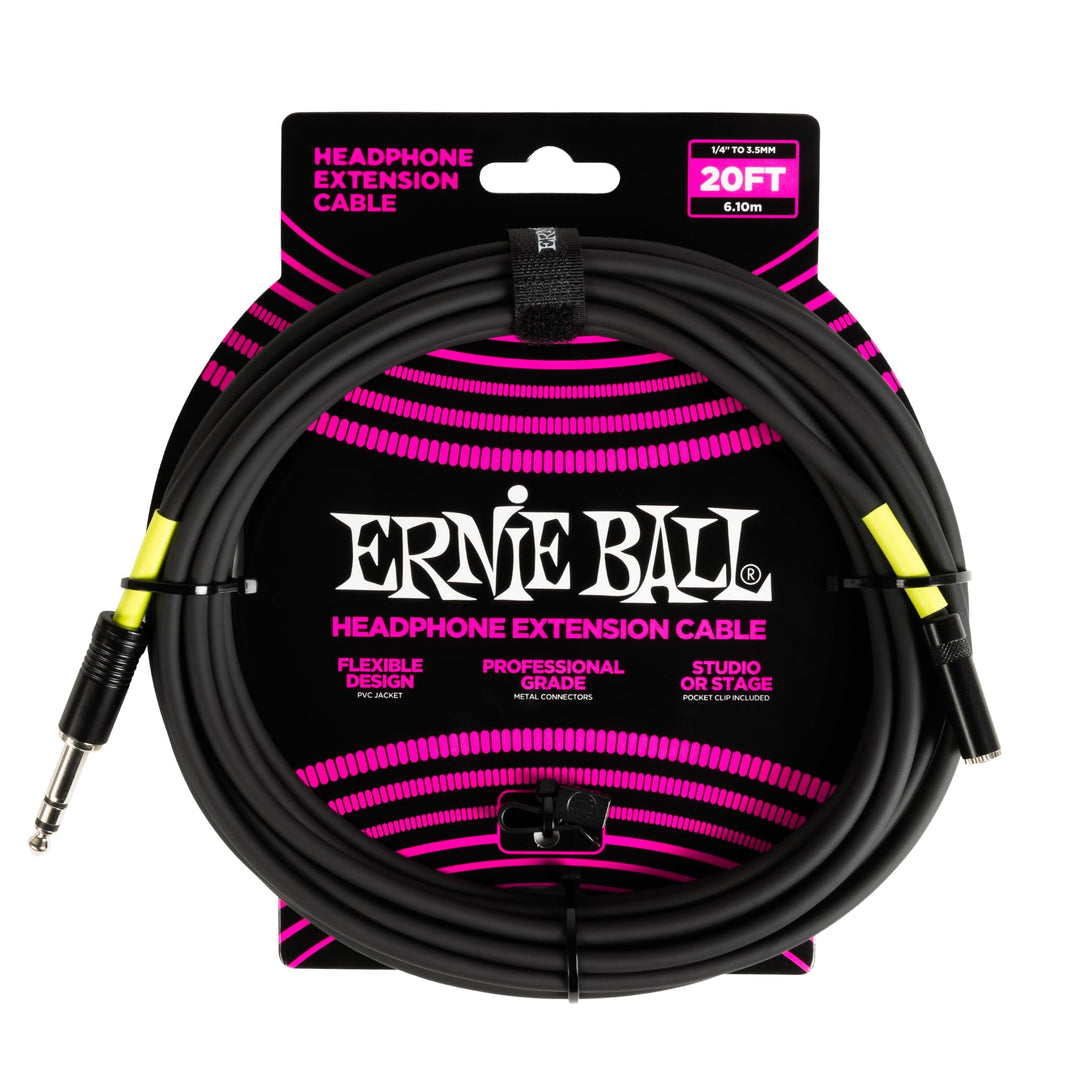 Ernie Ball Kopfhörer-Verlängerungskabel, 1/4 Zoll auf 3,5 mm, 6,1 m - Schwarz 6.1 m 6.35mm / 3.5mm,