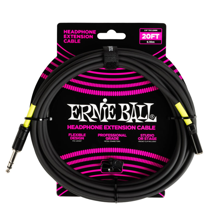 Ernie Ball Kopfhörer-Verlängerungskabel, 1/4 Zoll auf 3,5 mm, 6,1 m - Schwarz 6.1 m 6.35mm / 3.5mm,
