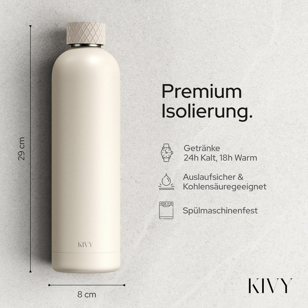 KIVY Isolierte Trinkflasche 1l Edelstahl - Auslaufsichere Thermosflasche 1l - Kohlensäure geeignet -