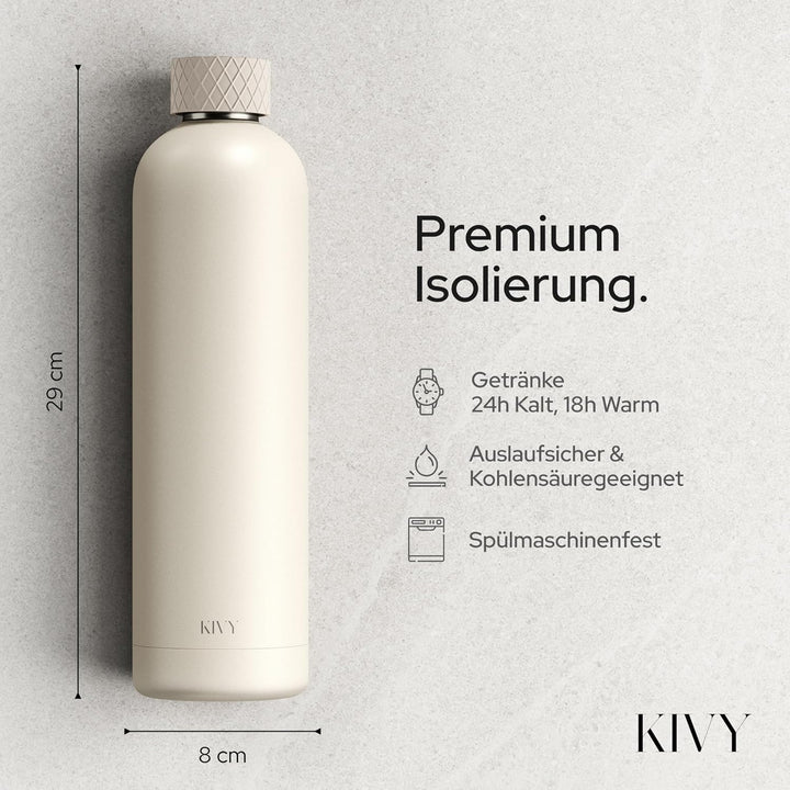 KIVY Isolierte Trinkflasche 1l Edelstahl - Auslaufsichere Thermosflasche 1l - Kohlensäure geeignet -