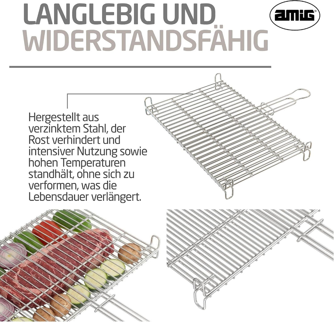 Amig - Grill für Barbecue - 65 x 40 cm - Hergestellt aus korrosionsbeständigem Stahl - Gleichmässige