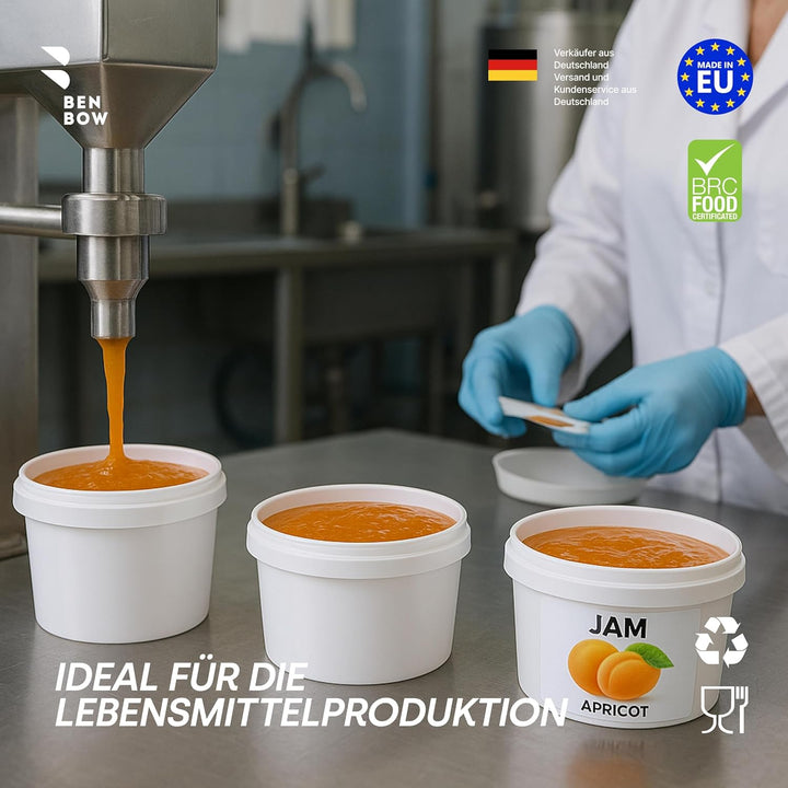 BenBow Eimer mit Deckel 0,5l Weiss 1000x 0,5 Liter - lebensmittelecht, stabil, luftdicht, auslaufsic