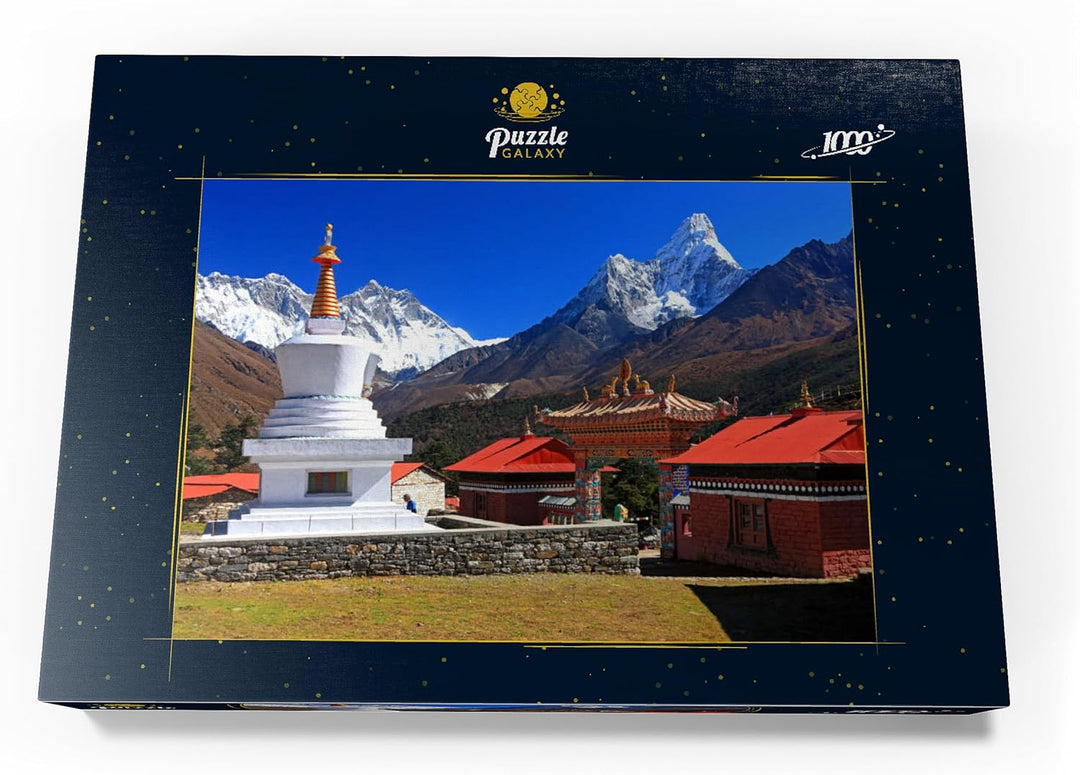 Stupa in der buddhistischen Klosteranlage Tengpoche gegen Mount Everest - Premium 1000 Teile Puzzle