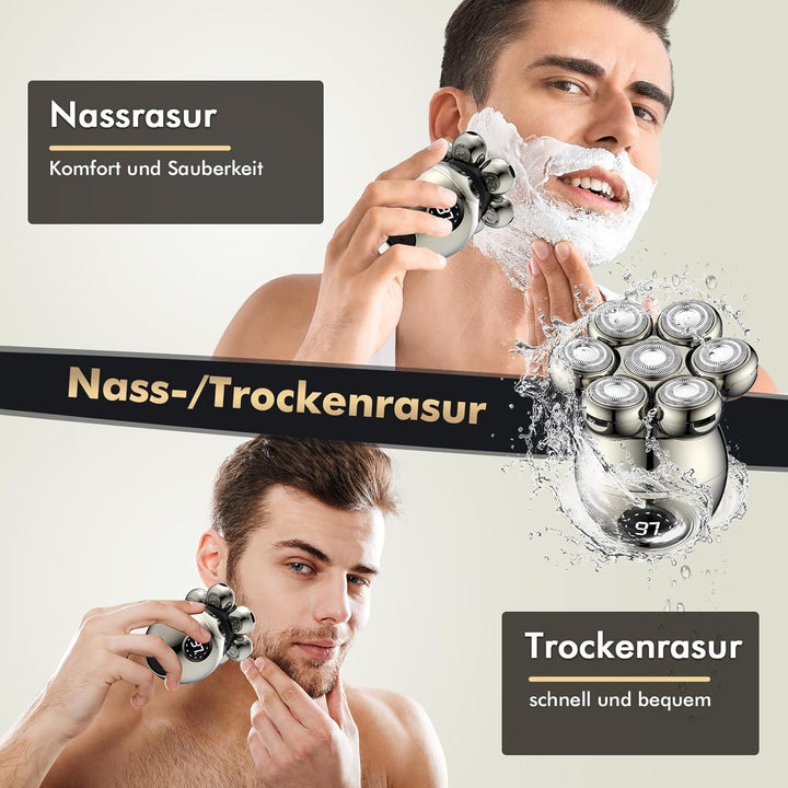 ETENTOUS Glatzen Rasierer Herren Elektrisch,6 in 1 Kopfrasierer Glatze,mit 7 Rotierende Scherköpfe u