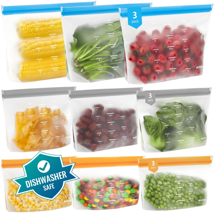 IDEATECH 9 Stück Gefrierbeutel Wiederverwendbar mit Stehendes Boden-Design, Silikonbeutel für Lebens