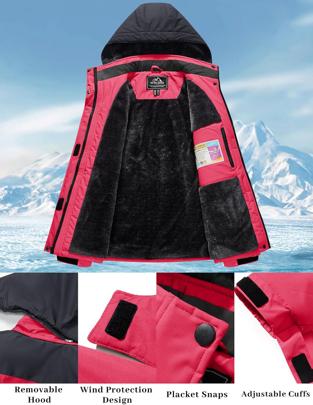 MAGCOMSEN Winterjacke Damen Skijacke mit Fleece Parka Winter Softshell Jacke Ski Snowboardjacke Wass